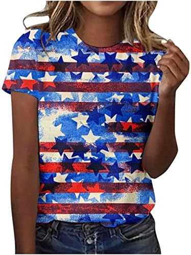 Ausyst жени 4-ти јули Американско знаме маица 2023 лето лето-обичен врат со кратки ракави пулвер маички патриотски кошули