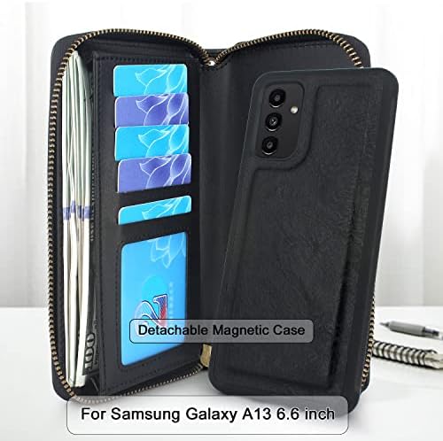 Лакас Компатибилен Со Samsung Galaxy A13 5G /4G НЕКА Вкрстен Синџир Двоен Патент Одвојлив Магнетна Кожа Паричник Случај Капак