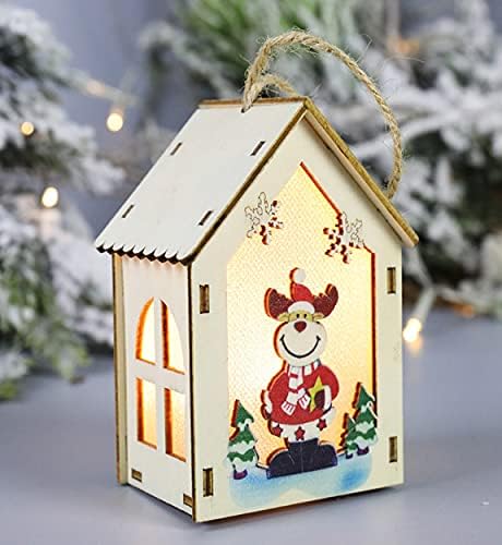 Куќи на божиќни селски куќи на суиболили, Божиќни згради со Божиќни фигурини, дрвени Божиќни куќи со светлечки лесни десктоп украси Фестивал