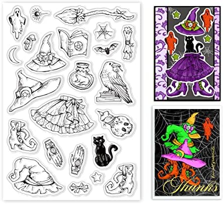 Globleland Вештерка јасни марки за DIY ScrapBooking Decor Decor Festival Вештерка капа животни транспарентни силиконски марки за правење картички со фото албум