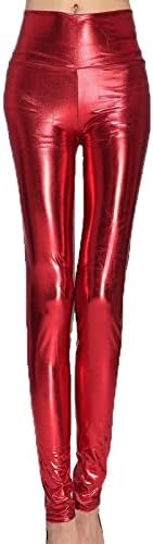Oplxuo faux кожни хеланки за жени со високи половини панталони фашоин еластични хулахопки секси сјајни патенти кожни панталони