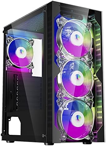 ESGAMING F10 ATX COMPUTER CAST MID COM PC CASS со темпераментен стаклен страничен панел и предни панели, 4x RGB 120mm fans претходно