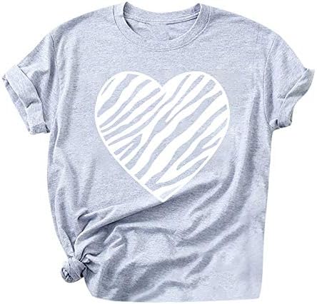 Teенски цврсти бои маички плус големина на горниот дел од денот на в Valentубените, шарено срце, печатено основно маица, графички пуловер