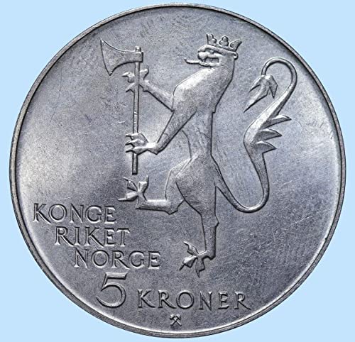 1975 F Беспрекорна Норвешка монета во знак на одбележување на 1825 норвешка емиграција во САД на бродот „Ресторана“! 5 КРОНЕР ПРОДАВНИК