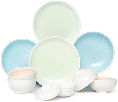 Lixfdj керамички сад керамички сад за вечера, плочи чинии садови за садови 12-парчиња јапонски садови за порцеланска комбинација поставени семејни