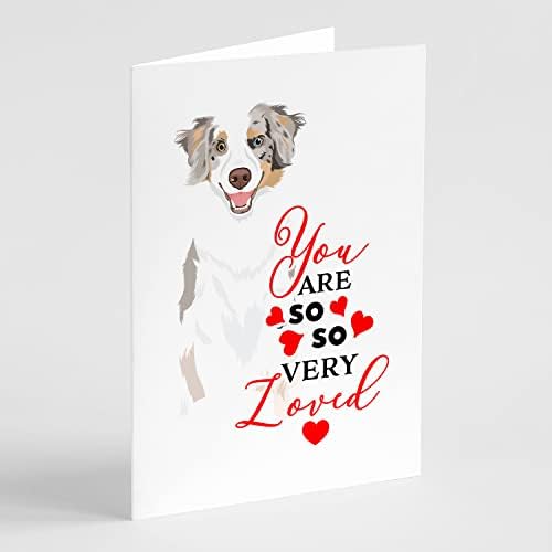 Caroline's Treasures WDK3822GCA7P Australian Shepherd Red Merle Tricolor #1 so Loved Greeting Cards and Envelopes Pack of 8, Blank Cards with Envelopes Whimsical A7 Size Blank Greeting Cards,