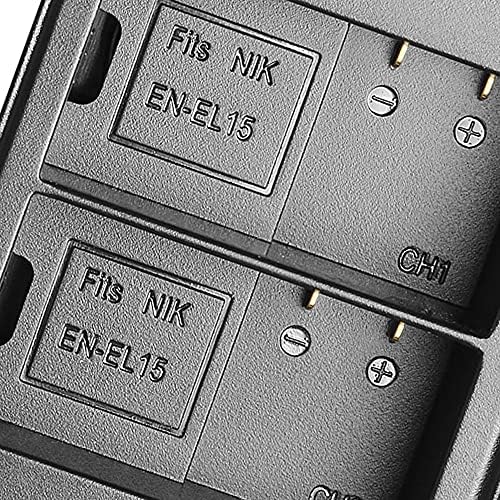 EN-EL15 ENEL15 Дигитално полнење на батерии со две фотоапарати + двоен полнач за LCD за Nikon D500 D600 D800 D800E D7000 D7100