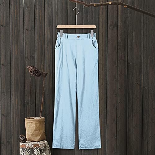 Womenените обични панталони пантацо широки панталони за нозе летни лабави панталони со дишење панталони едноставни панталони со џеб