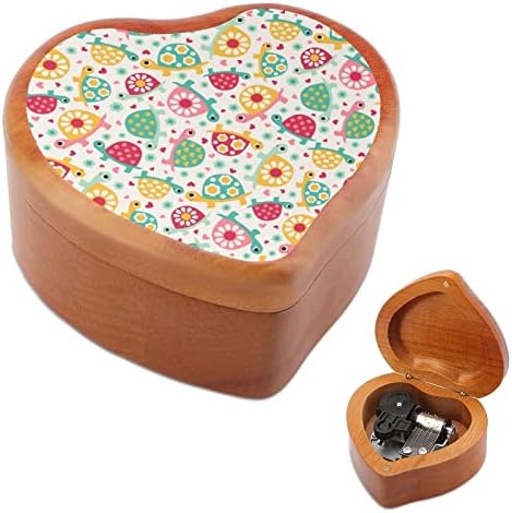 Цртана шема на желка Дрвена музичка кутија со форма на срцева форма на музички кутии гроздобер дрвена кутија за подарок