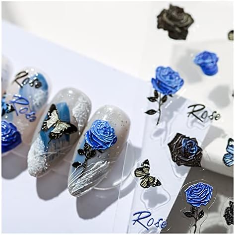Секси сина роза цветна шема на налепници за нокти самолепливи преносни декорации лизгачи 3D совети за време