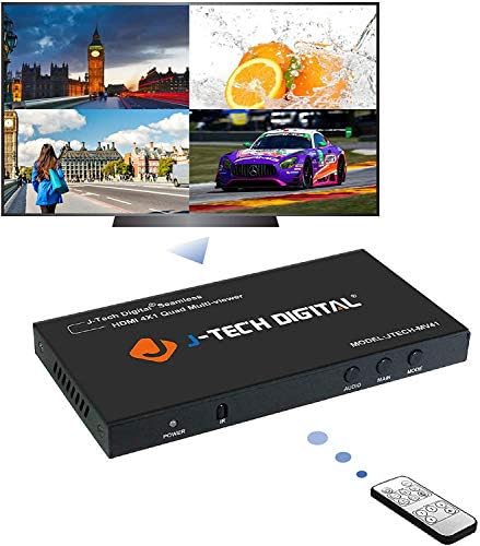 J-Tech Digital HDMI 4X1 1080P Quad Multi-Viewer Беспречен менувач со 5 различни режими на приказ и IR далечински управувач