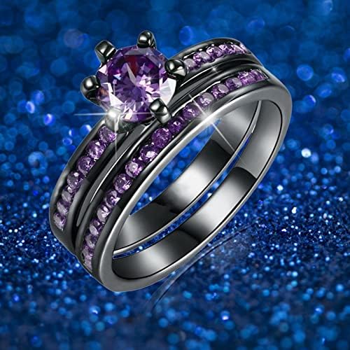 Ѓердан од средниот прст 2 парчиња црна виолетова боја кубна цирконија цирконија невестински ринестон ангажман црн прстен целосен дијамант