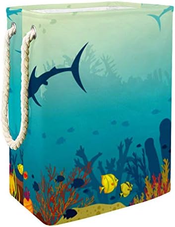 Нехомер Подморска Ајкула И Растенија 300д Оксфорд Пвц Водоотпорна Облека Ја Попречува Големата Корпа За Перење За Ќебиња Играчки