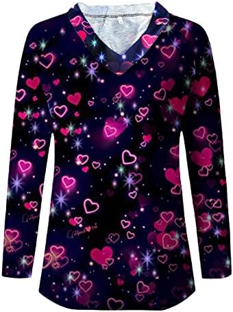 Women'sенски Денот на в Valentубените кошула loveубов со срцеви графички маици со долги ракави, женски кошули/врвови пролетна облека 2023