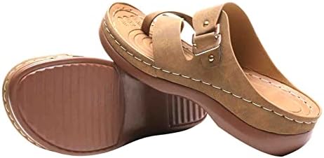 Папучи од RBCULF за жени клин -потпетици Пу платформа Флип апостолки со метална тока плус големина мода на слајдови сандали