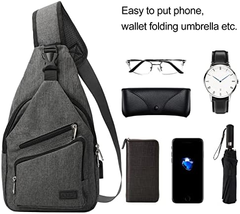 АМЈ Слинг торба за мажи жени ранец ранец торби за градите на градите со вкрстена пакет со USB кабел за пешачење за кампување на отворено патување