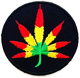 Круг на лисја од марихуана со разнобојно разнобојно DIY везено шиење на железо на лепенка за ранец на фармерки со јакни и др.