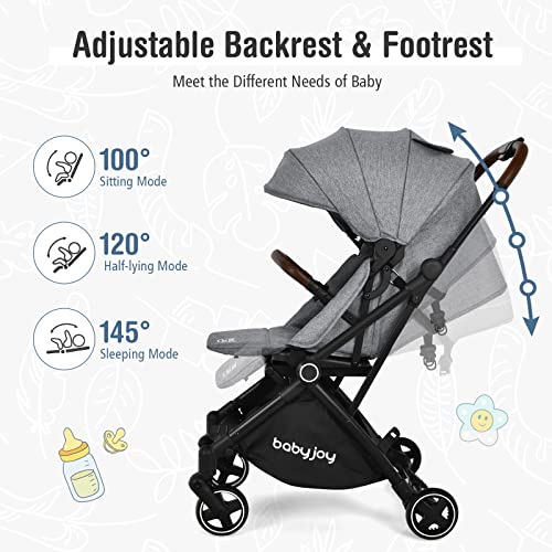 Бебе радост шетач за бебиња, преклопен висок пејзаж за новороденчиња за новороденчиња со реверзибилно седиште, прилагодлива потпирач за грб