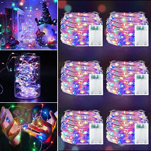 [6 пакет и тајмер] 240 LED Божиќни светла Декорации Вкупно 78 стапки бакарна жица самовила Стринг светла батерија напојува Божиќ