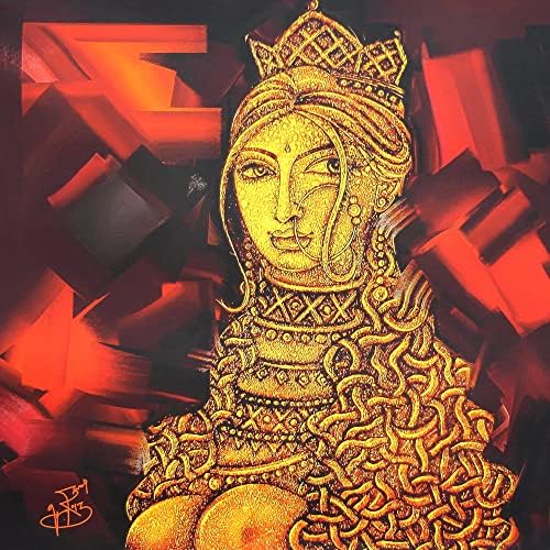 Новика црвена жолта културна апстрактна слика Сликарство од Индија „Дама I“