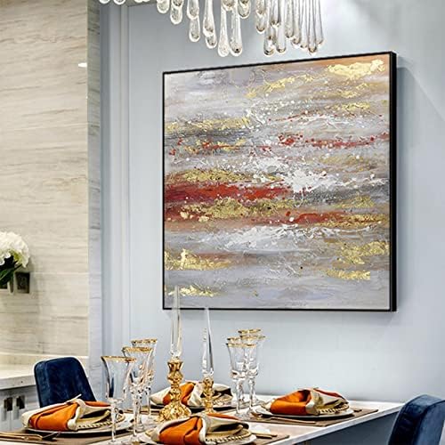 Рачно насликана уметност со текстурирано масло за сликање - Апстрактна златна фолија светлина луксузна квадратна позадина модерно големи