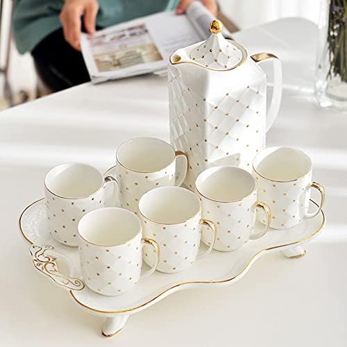 RIS LAN порцелански чај сет - услуга поставена чаша чаша за 6 со чајник и сад за чај - за Денот на благодарноста - бело