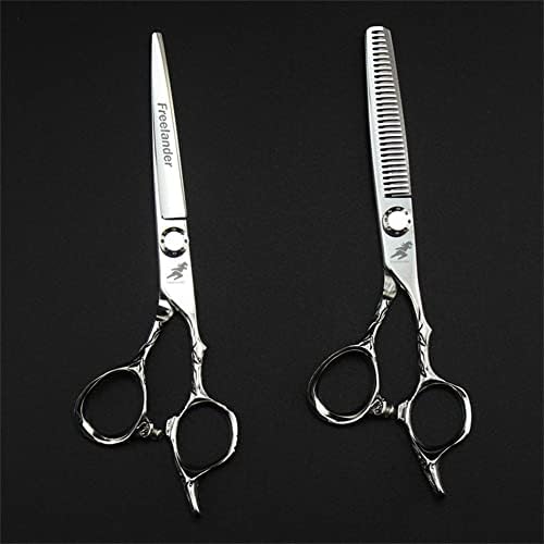Професионални ножици за сечење на црна коса сет, сет, 440C од не'рѓосувачки челик бербер фризер, 6 инчи, ножици за слабеење на салони, алатки за права ножици, за мажи жен