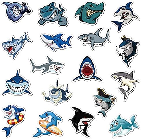 Налепници за ајкули, 100 Парчиња Налепници За Ајкули Водоотпорни Винил Налепници За Шише Со Вода Хидро Колба Лаптоп Багаж Автомобил