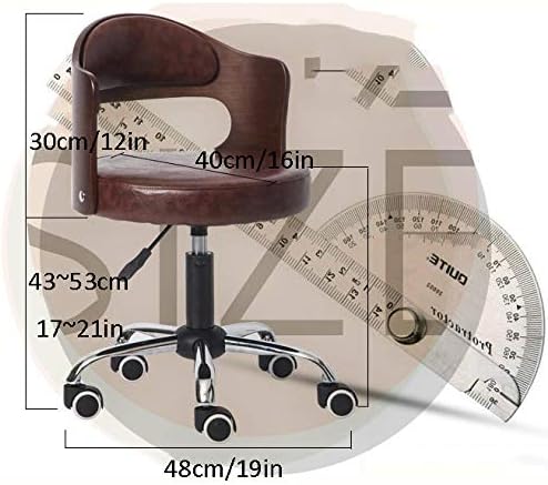 Столици за салони со нокти со тркала ， канцелариски столче со црно синтетичко кожено седиште ， прилагодлива висина 43-53 см ， Поддржана