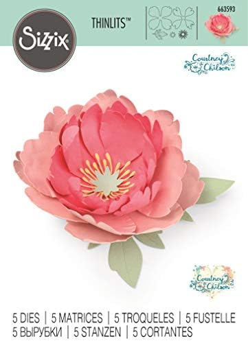 Sizzix, Multi Color, Thinlits Die Set, Peony од Кортни Чилсон, 5 пакет, една големина