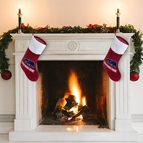 Калифорниски мечки Божиќни чорапи порибување на Божиќни дрвја Дедо Мраз што виси украси за празничен камин 16,5 “