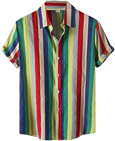 XXBR краток ракав Хавајски кошули за мажи, копче надолу со јака од лак, шарени карирани печатени врвови на плажа на плажа