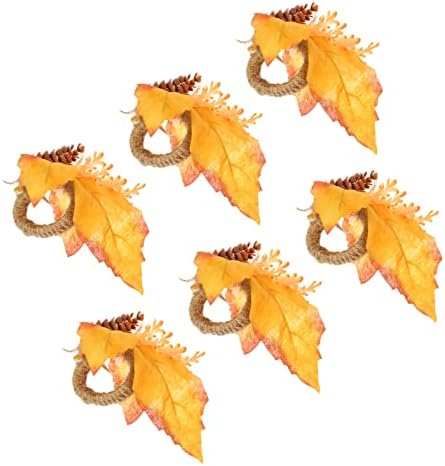 Хемотон есенски декор 6 парчиња Денот на благодарноста на салфетка прстени јавори лисја од салфетка држач за салфетка фарма куќа есен vestетва сервис токи за вечера,
