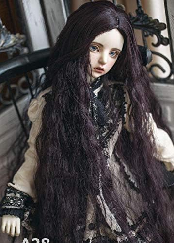 BJD Doll Pig 9-10 инчи 22-24cm темно кафеава/бела 1/3 SD Dz Dod Luts долга завиткана коса