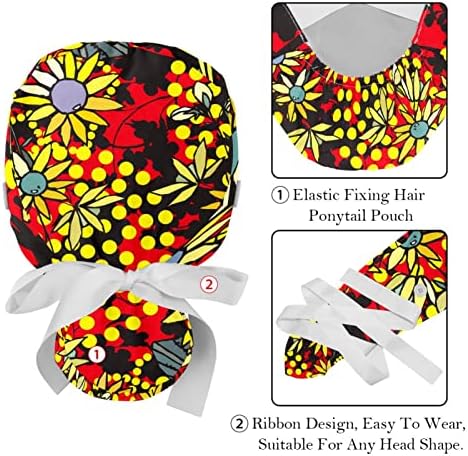 Cleb Cap Women, 2 пакувања убава цвет цветна буфантна капа со торбичка за конска опашка, памук за работа со памук