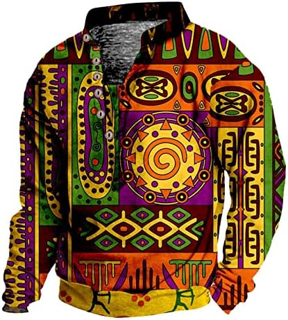 2023 Нова машка маица дигитално печатење западни племиња ретро млади мажи јака со долги ракави. Поставени џемпери мажи