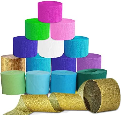 Crepe Paper Streamers Rolls 16 бои, златни крепи хартиени украси 525ft роденденска забава декор свадба виси конфети празници декоративна хартија