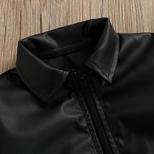 1-6Т Бебе Девојка Момче СТП Кожа Облека Црна Еднобојна Краток Ракав Ревер Патент Јакна Блузи + Долги Панталони Во Собата