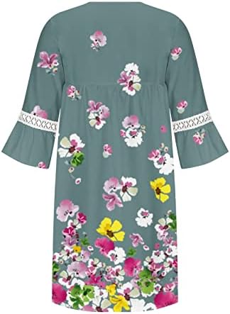 Плус фустан со големина за жени, елегантен чипка печати долг ракав лето бохо фустан лабав случајна замотана проток мини фустан