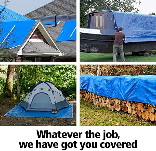 16x16 ft tarp, водоотпорен пластичен поли 5,5 мил дебел тарпаулин со метални громи на секои 18in - засолниште за итни случаи, покритие на отворено и употреба на кампување -