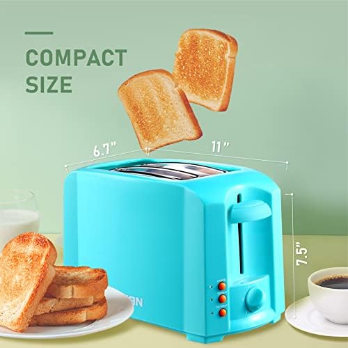 Тостер 2 парчиња Котиан Компактен тостер за леб 6 Поставки за кафеава Откажи/Функција за одмрзнување/повторно загревање, отстранлива лента за трошка,