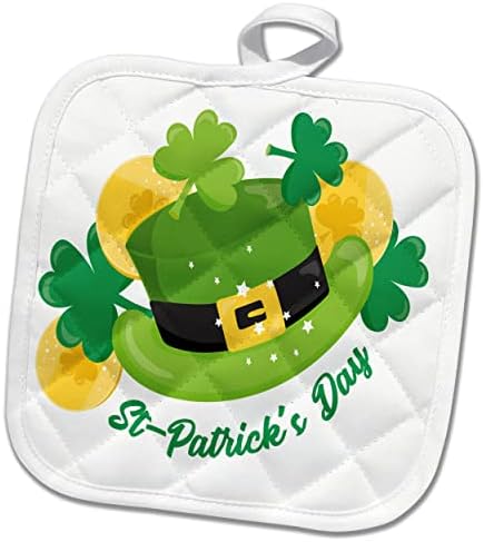 3drose ST Patricks Day Irish Top Hat и четири лисја на илустрација на лисја - Potholders