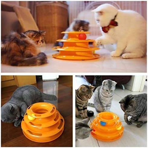 Anhua 1pcs Случајна боја Смешна миленичиња играчки мачка луда топка диск три нивоа миленичиња мачки играчки кула патеки диск мачка интелигенција