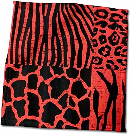 3Д розови црни животни отпечатоци со светло црвена TWL_37290_1 пешкир, 15 x 22