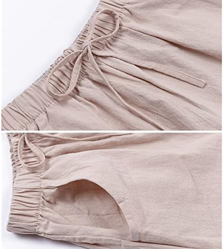 Silunma2021 женски летни обични шорцеви со високи половини од памучни постелнина, кои се склопуваат еластично половината со