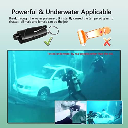 Quzoc Seatse Reatter Cutter Breaker Keychain 3-во-1 стакло за стакло за итни случаи за бегство за земјиште и подводни, комплет за безбедност
