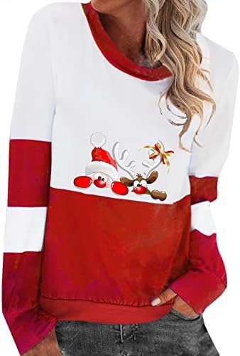 Божиќни џемпери за жени лабави со долги ракави што лежат кошули за печатење со екипаж на екипажот на бои за топични врвови на врвовите