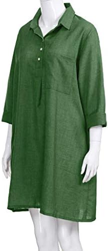 Fragarn летен фустан плус големина, женски цврст фустан од јака од Boho, 3/4 ракав, фустан со лесен џеб