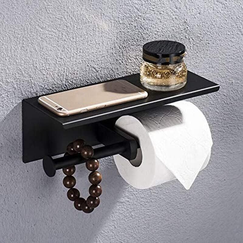 Држач за тоалетна хартија од биенака со полица, 304 не'рѓосувачки челик Двоен тоалетен држач за ткиво за бања, со телефонска лента