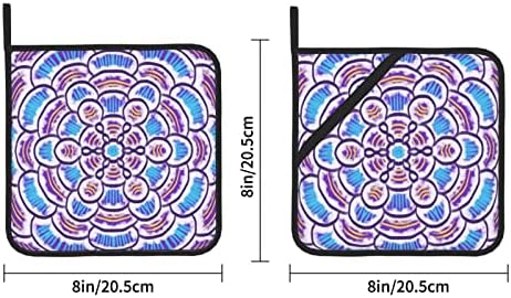 Сина виолетова геометриска цветна шема на тенџере, држачи за тенџере постави топлинска рерна топли влошки, монтирање на држачи за печење
